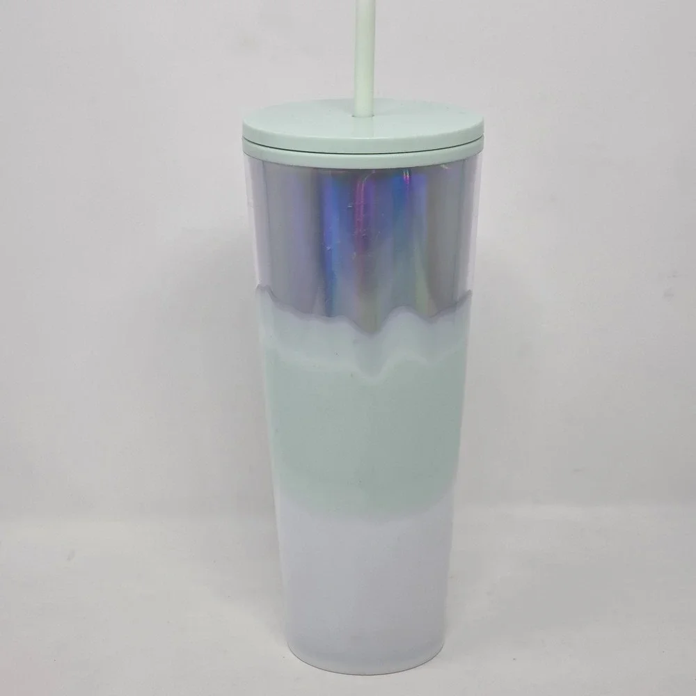 NEW Starbucks Holiday 2021 Tumbler Icy Mint White Silver Iridescent Drip 24 oz